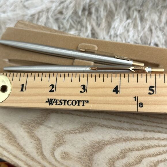 Vtg Parker Classic Ballpoint Pen & Pencil Set Stainless Steel Gold Tone Arrow - Picture 15 of 17